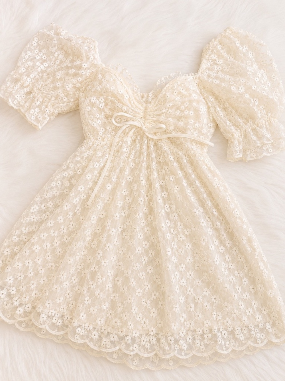 Buddy Love White Floral Lace Puff Sleeve Mini Dress Size M